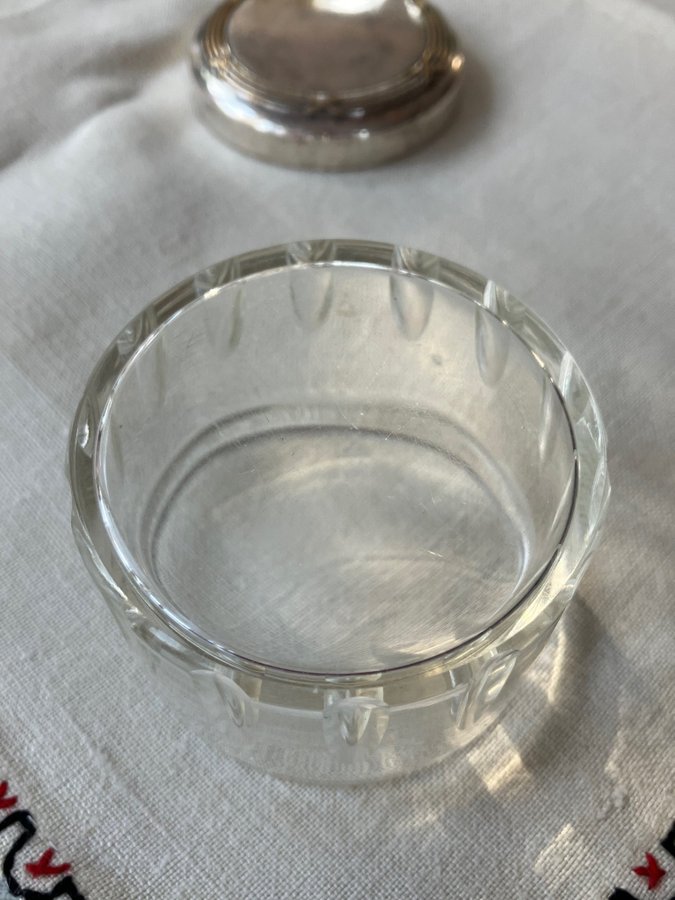 Unik vintage slipad glas burk stämplat lock GAB NS * samlaren förvaring