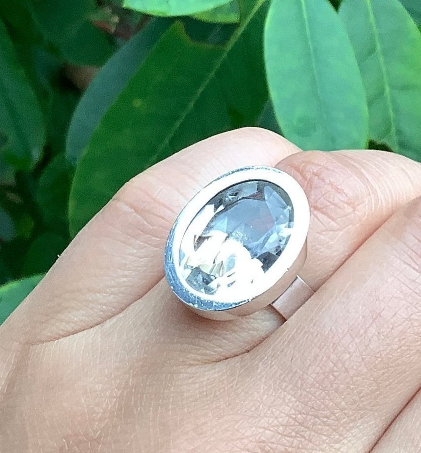 Vintage Ställbar Elis Kauppi Kupittaan Kulta Silver Ring m Stor Bergkristall