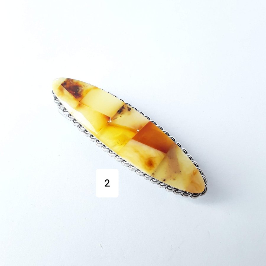 Baltic amber hair clip Metal long hair barette decorated with gem amber hair pin