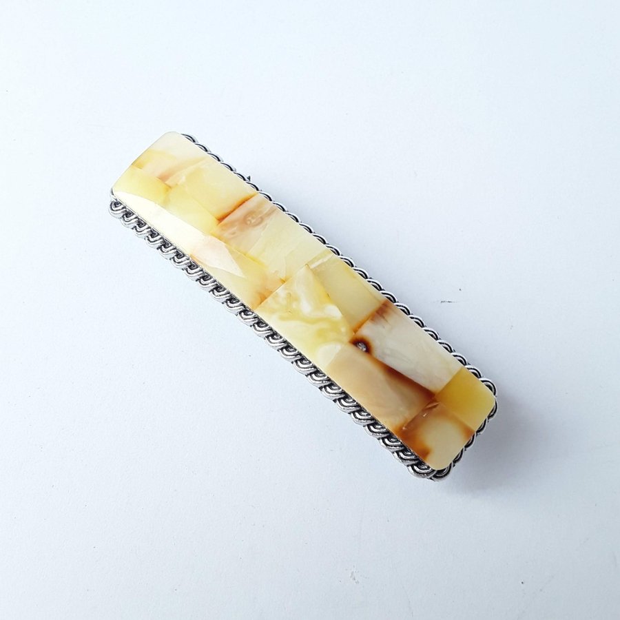 Baltic amber hair clip Metal long hair barette decorated with gem amber hair pin