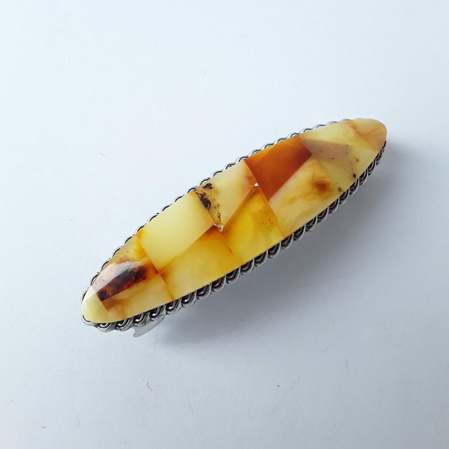 Baltic amber hair clip Metal long hair barette decorated with gem amber hair pin