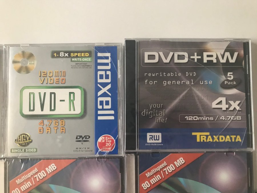 Paket CD-R80 + DVD-R ( CD ROM skivor DVD nygl