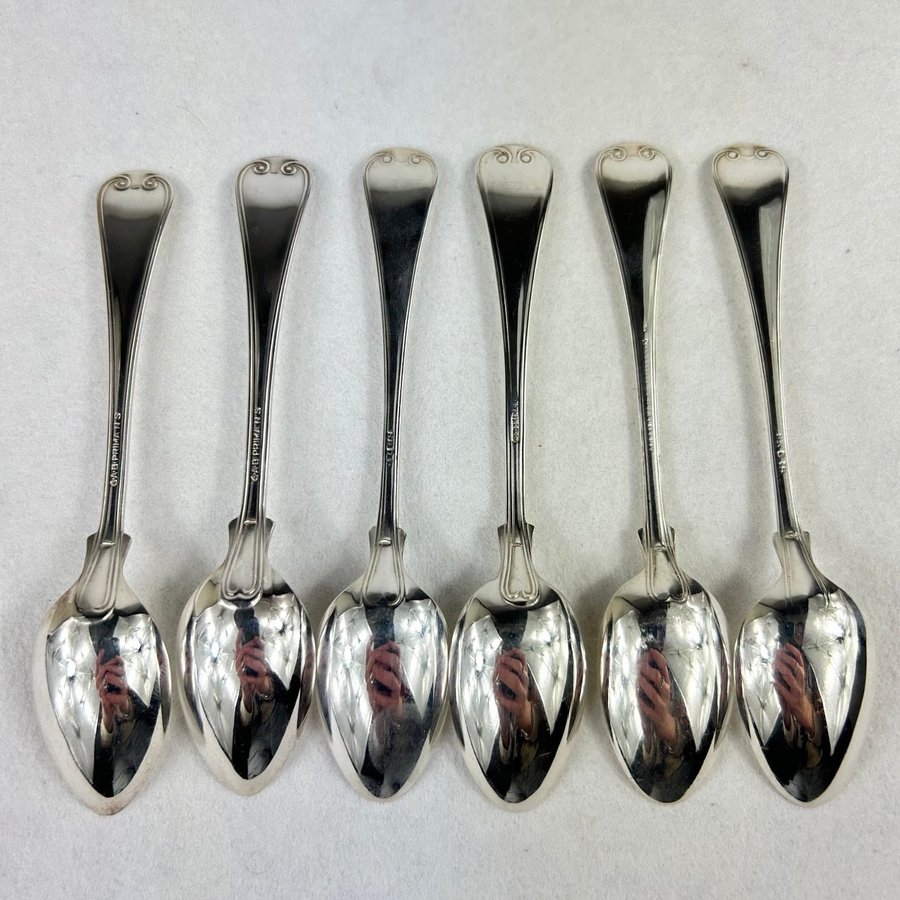 6st Teskedar Kaffeskedar i Nysilver, Franska Liljan, Vintage