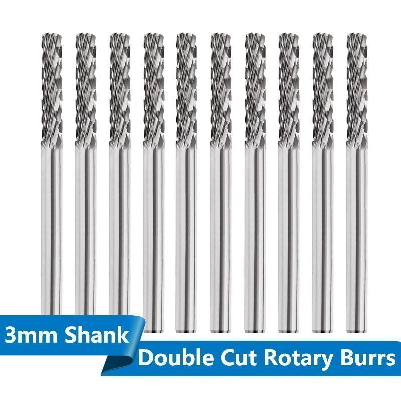 10 Pcs Double Cut Tungsten Carbide Rotary Burr Set 3 mm Shank Dremel Rotary File