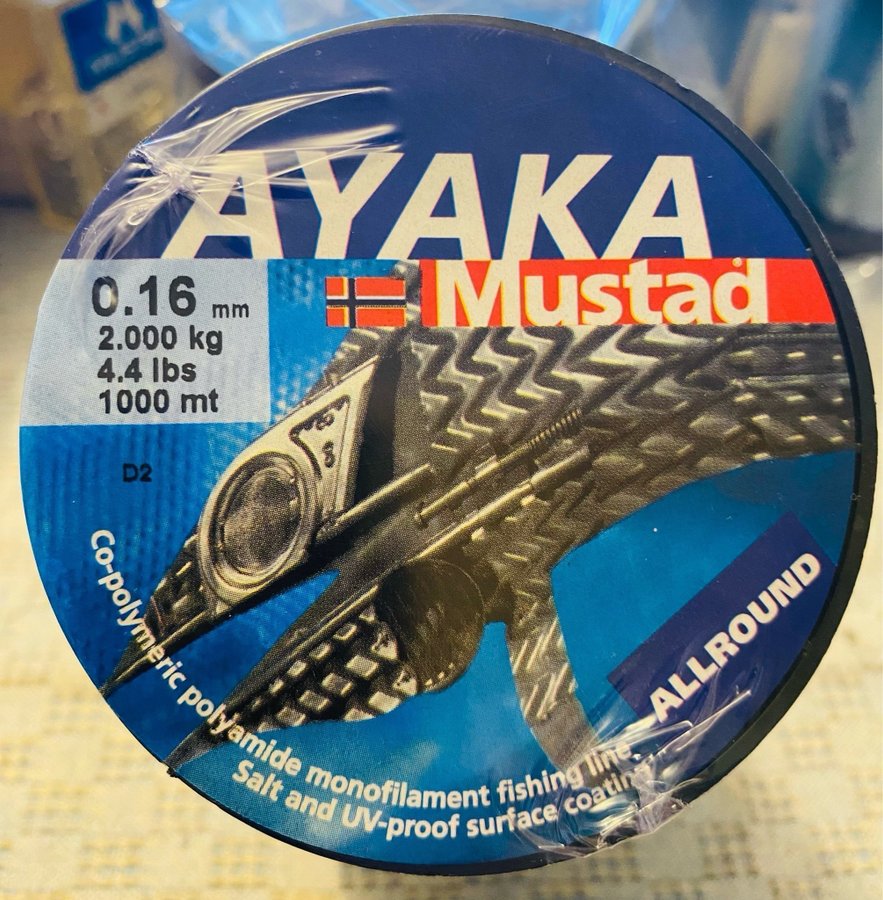 MUSTAD AYAKA fiskelina 0,16 . 1000 meter på inplastad spole .