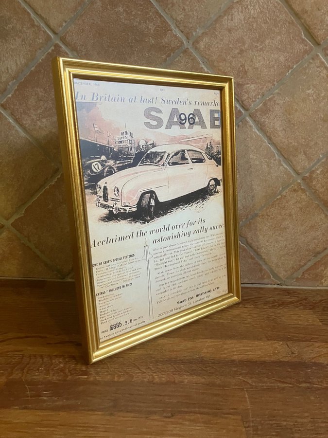 SAAB 96 en vintage retro reklam för den Engelska marknaden i December 1960,