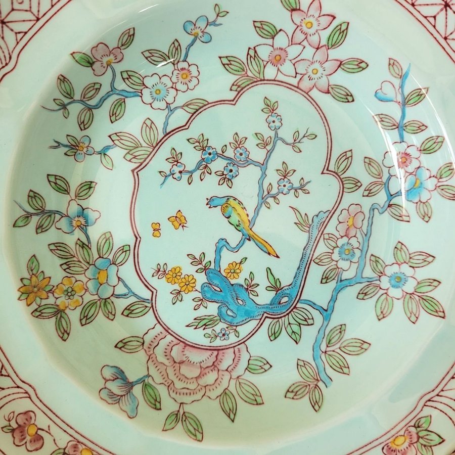 Adams Calyx Ware "Singapore Bird" 4 Skålar, Ironstone