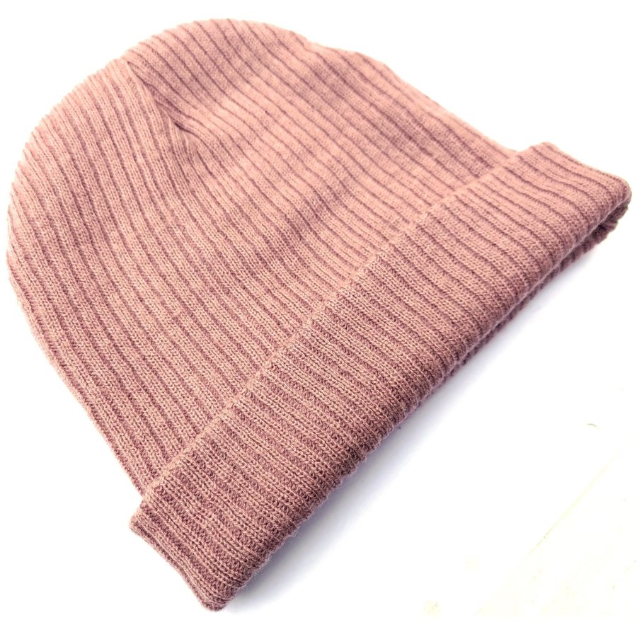 Beanie-mössa vintermössa fransk rosa ribbstickad strl one size fits all