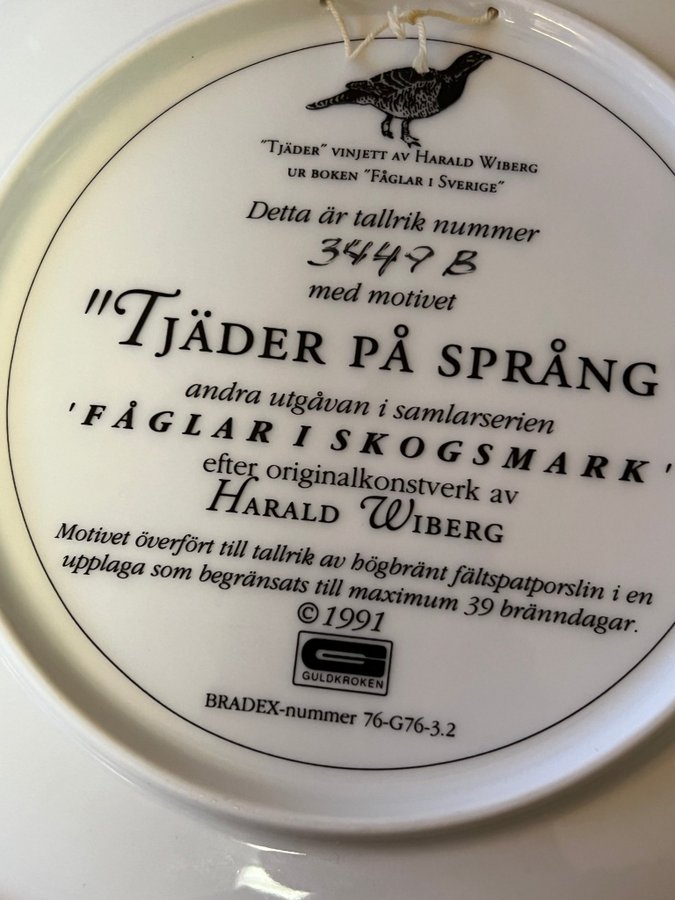 Tjäder på Språng Tallrik Harald Wiberg