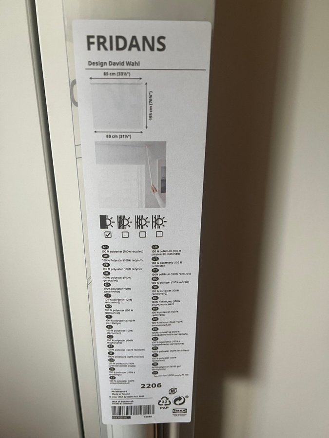 IKEA Mörkläggande rullgardin FRIDANS vit NYTT