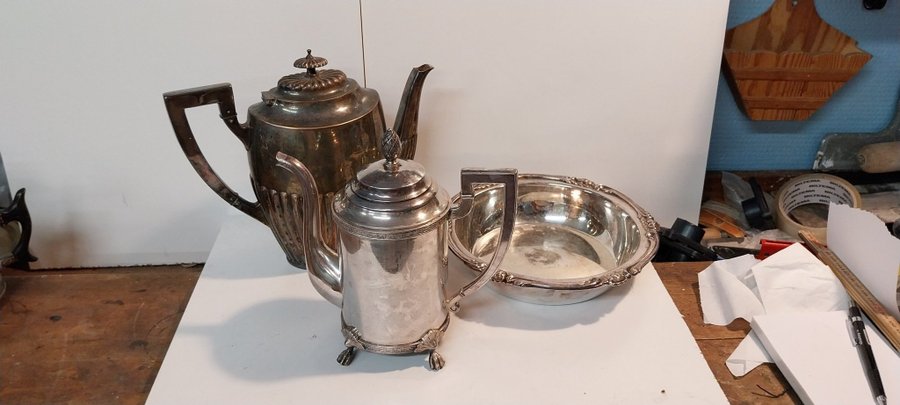 A G Dufva nysilver Stockholm kaffekanna tekanna fat skål 1800-tal