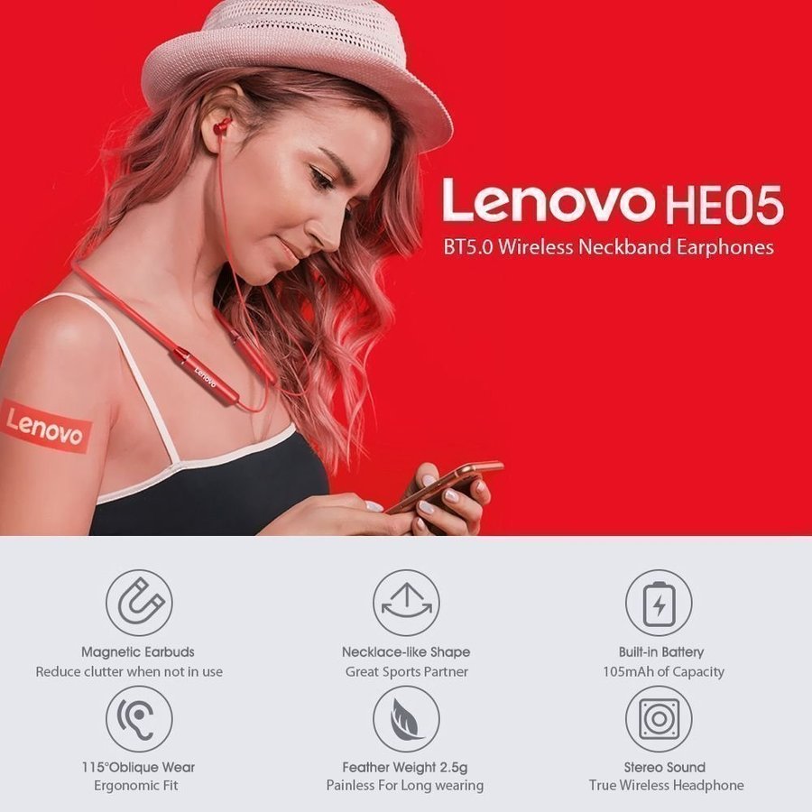 Helt ny Lenovo HE05 trådlös bluetooth hörlurar live pods in ear vattentät axel