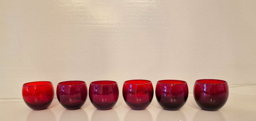 6 st Röda glas Ruby Red Roly Poly Glas bourbon brandy punsch koppar muggar