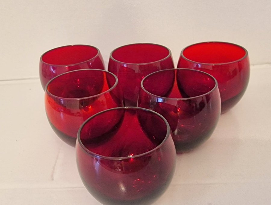 6 st Röda glas Ruby Red Roly Poly Glas bourbon brandy punsch koppar muggar