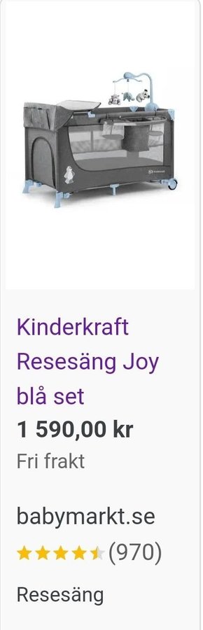 Kinderkraft Resesäng Joy Blå