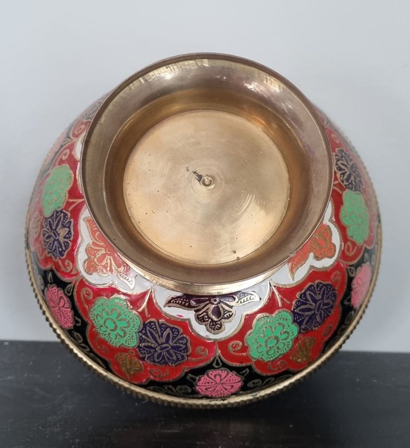 CLOISONNE SKÅL VINTAGE ORIENTALISK MÄSSING HANDARBETE