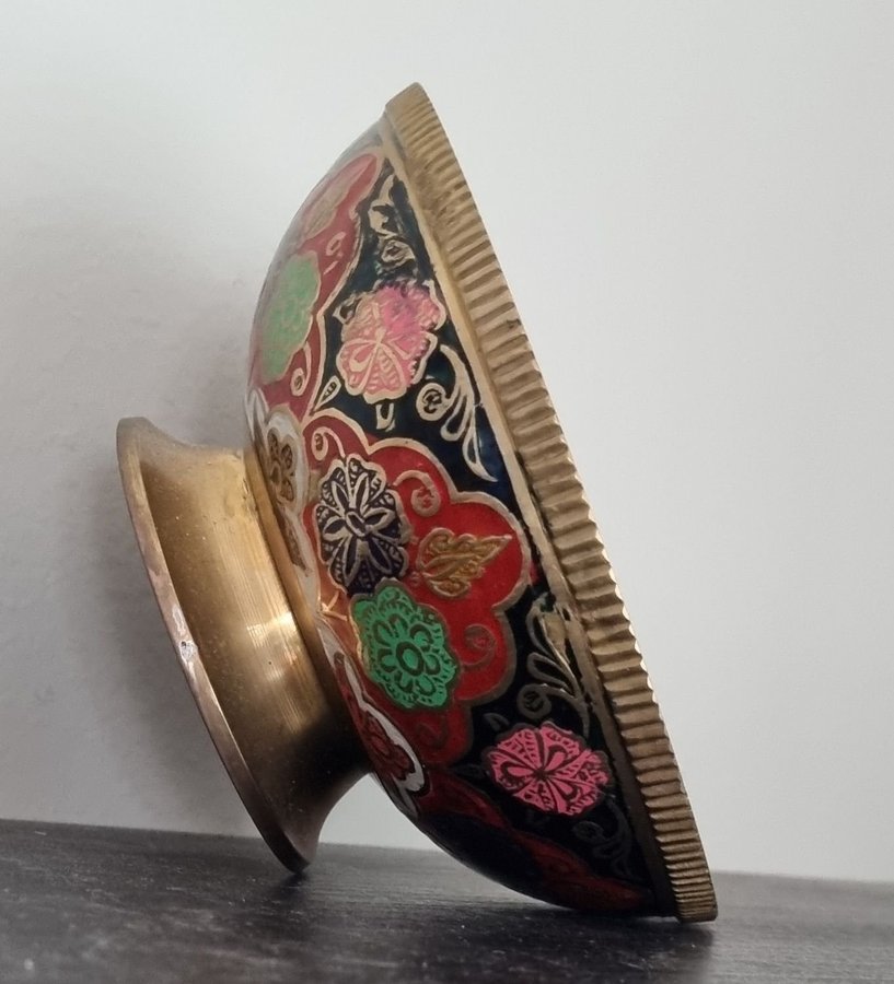 CLOISONNE SKÅL VINTAGE ORIENTALISK MÄSSING HANDARBETE