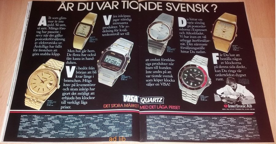 VISA QUARTZ - DET STORA MÄRKET MED DET LÅGA PRISET, STOR TIDNINGSANNONS 1987