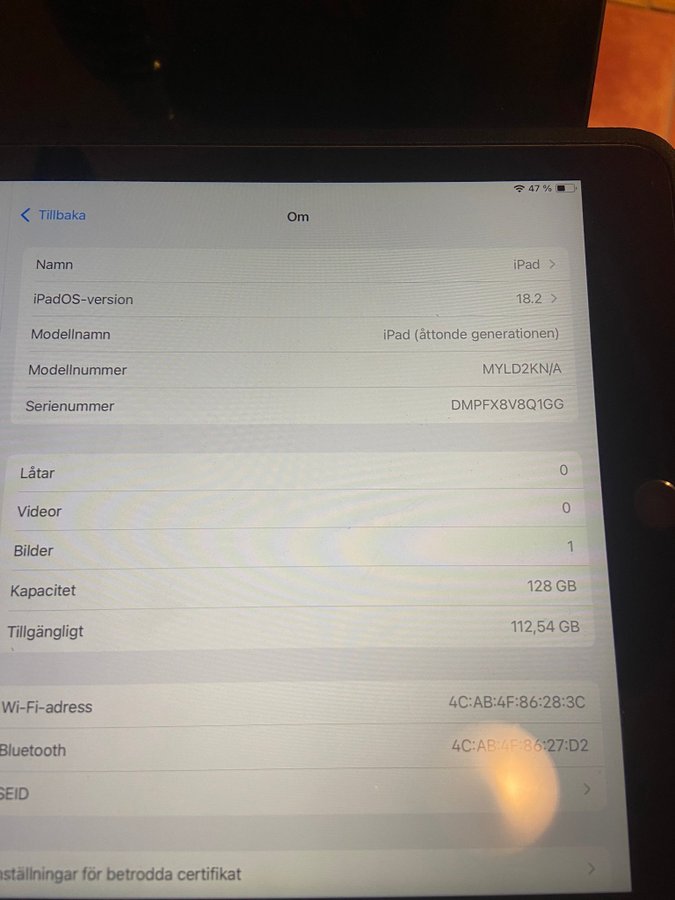 iPad 8 åttonde generation 128 Gb