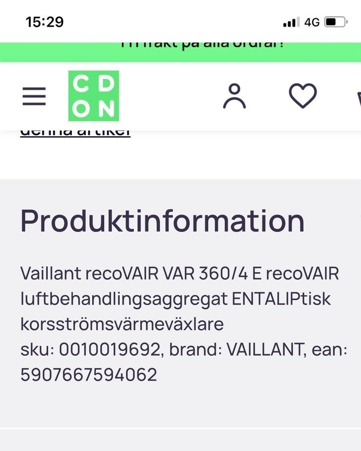 Vaillant recoVAIR VAR 360/4 E recoVAIR luftbehandlingaggregat ENTALIPtisk