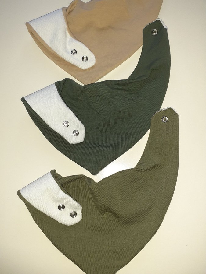 3 pack dregglis med plastad frottebaksida beige, army och khaki