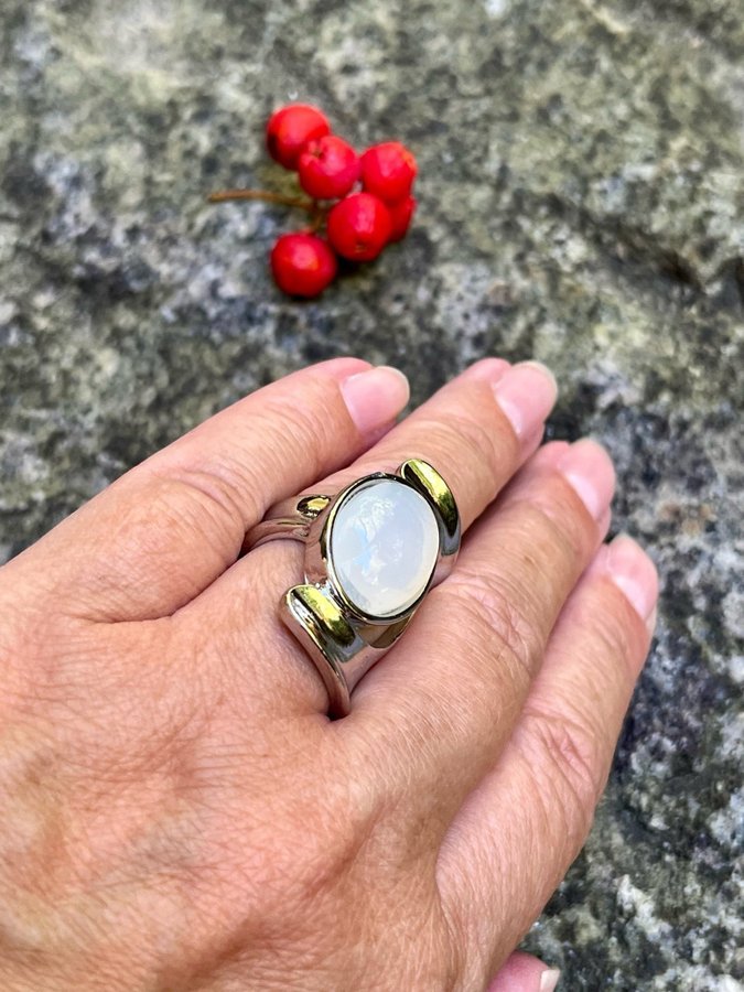 Silverfärgad statement boho ring med sten