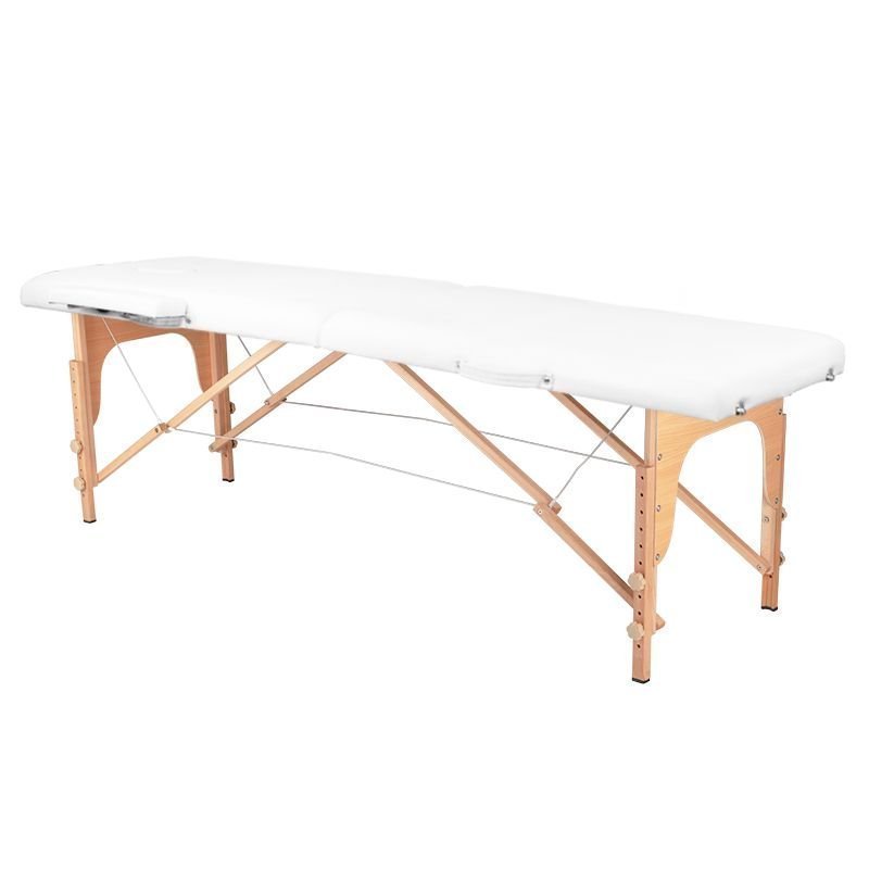 Bärbar massagebänk / behandlingssäng WOOD COMFORT vit + väska