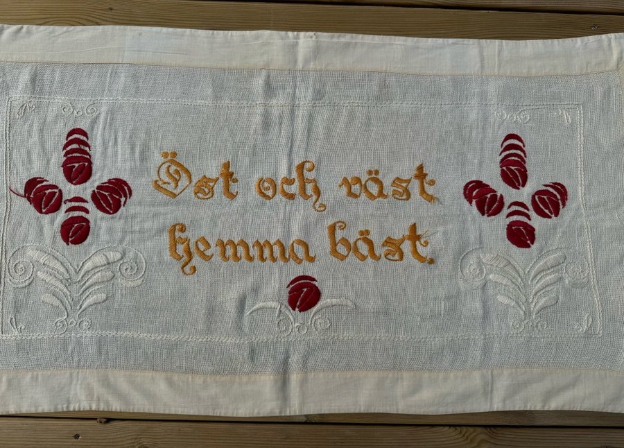 Gammal Handbroderad Väggbonad Jugend