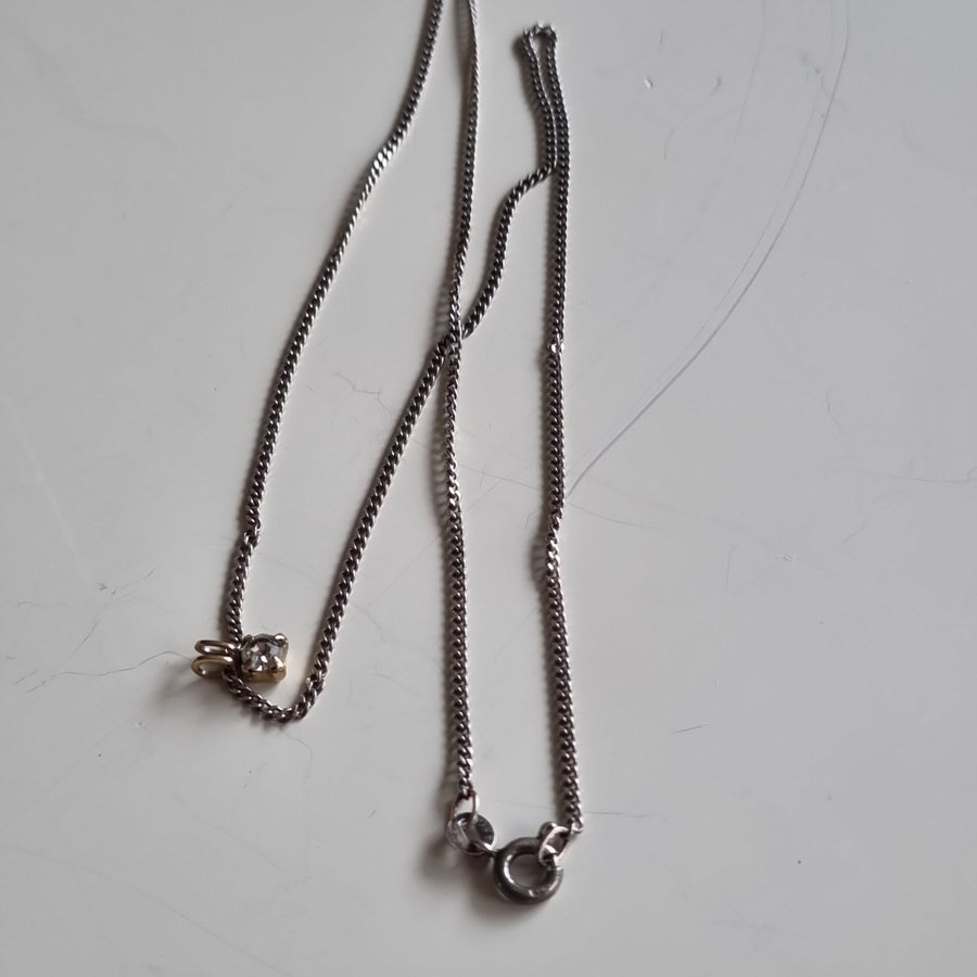 Vintage silver halsband med guldmetall hängare