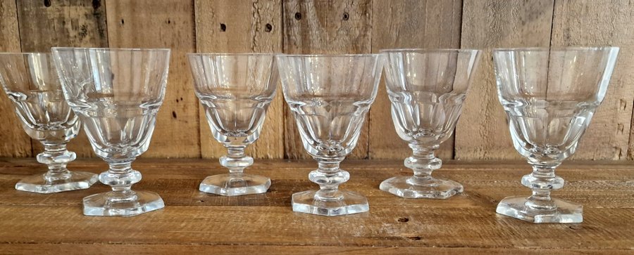 6 st Alsterfors glasbruk vinglas antik vintage sexkantiga fot