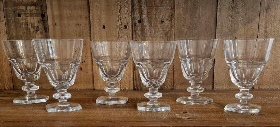 6 st Alsterfors glasbruk vinglas antik vintage sexkantiga fot