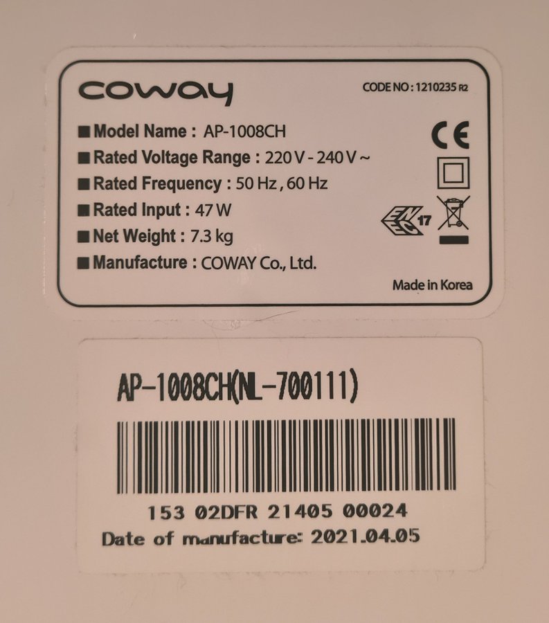 Coway AP-1008CH Luftrenare