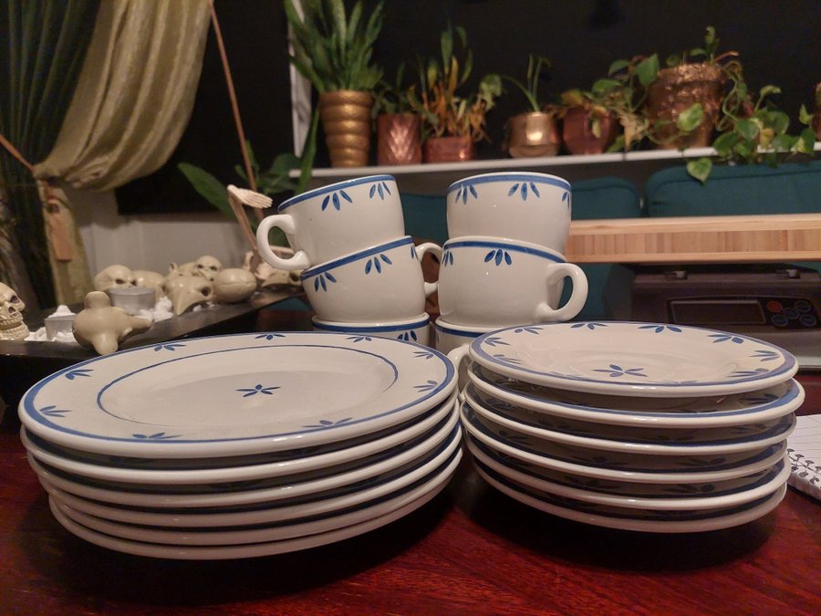 Kaffe/Te Set koppar fat assietter la primula allmoge lantligt retro vintage