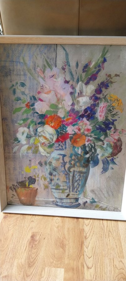 Original Niels Peter Bolt 1934 Signerad Målning Blommor Signeret Maleri Blomster