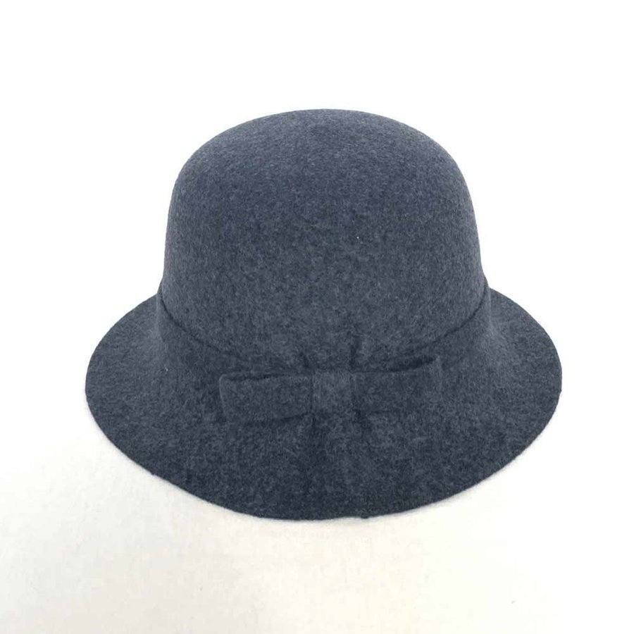 Women's Wool Blend Hat with Bow, Dark Gray Winter Hat. Foldable Wool Hat