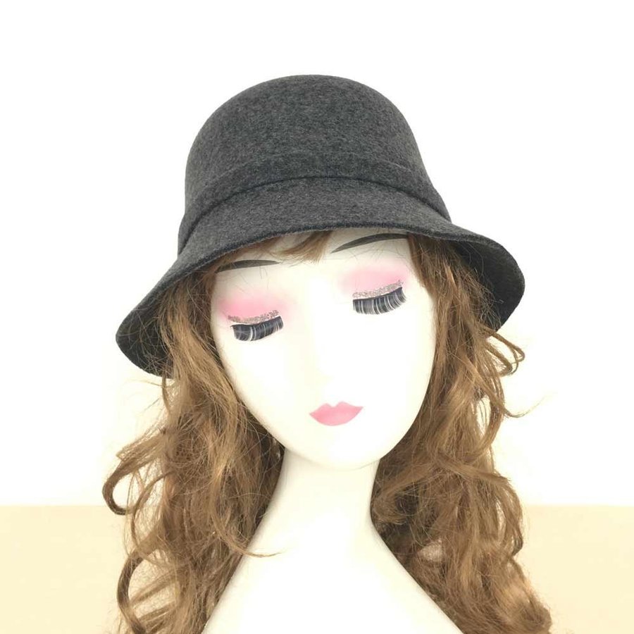 Women's Wool Blend Hat with Bow, Dark Gray Winter Hat. Foldable Wool Hat