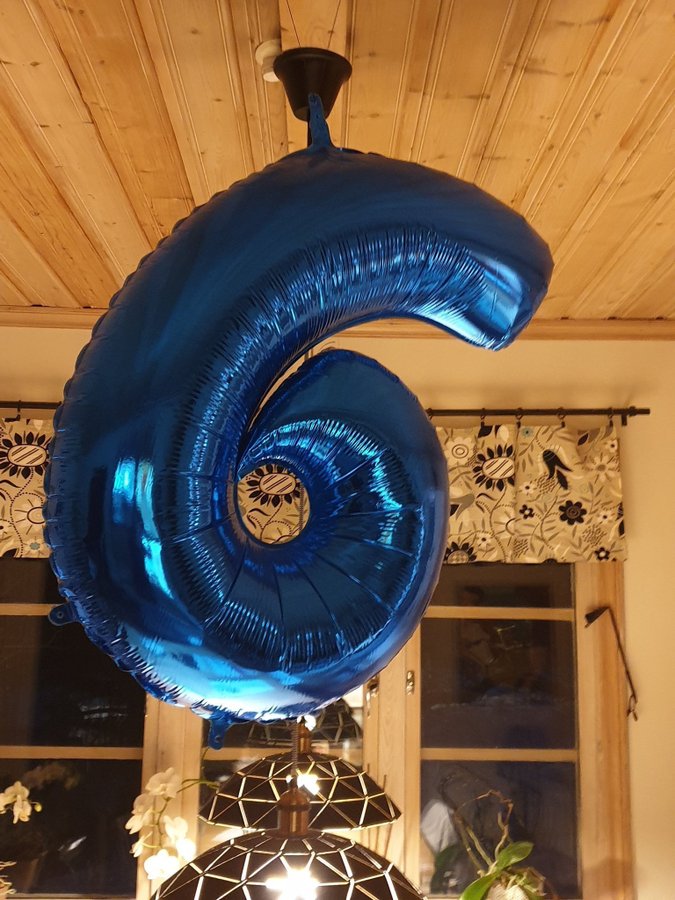 ballong, sex, 6, siffra, 6 års kalas, blå, stor