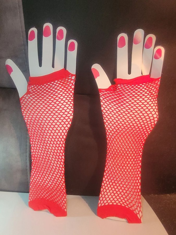 Långa nät handskar fishnet gloves röd