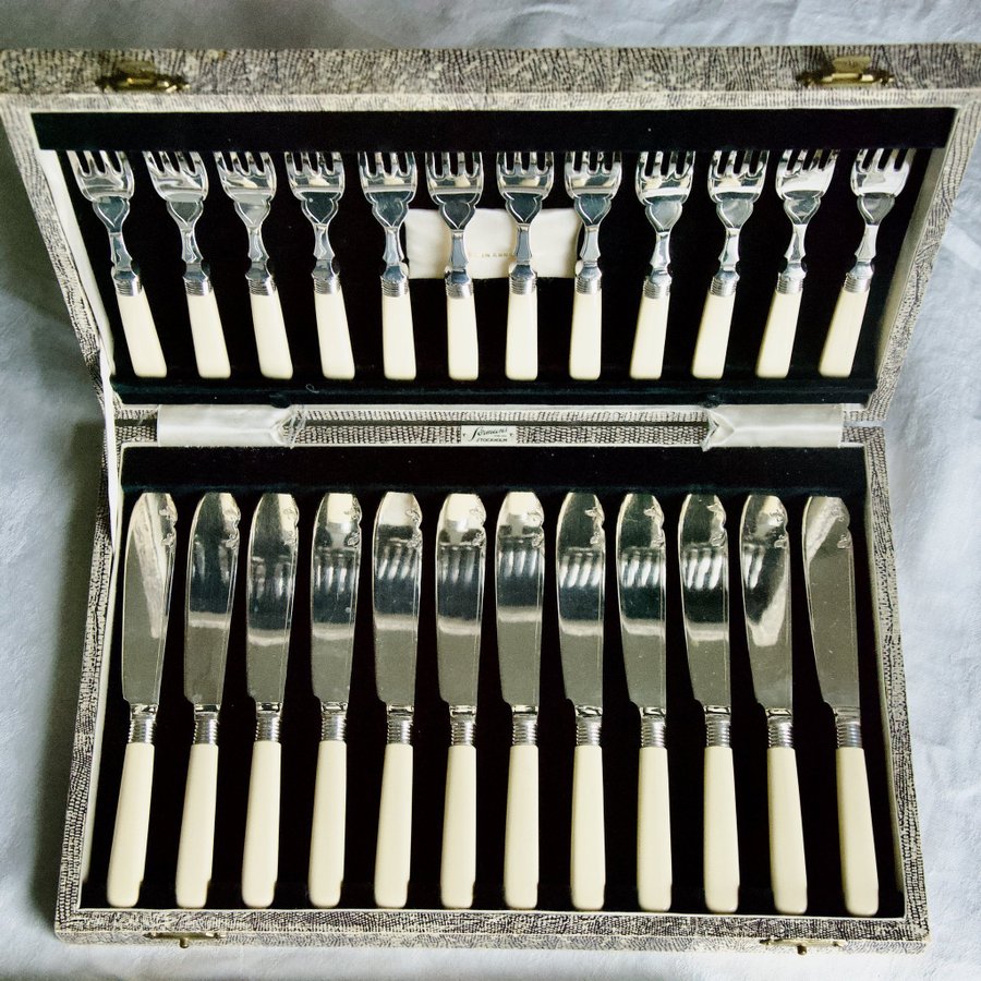 FISKBESTICK set 24 delar gafflar knivar NYSILVER bestickset Uppläggningsbestick