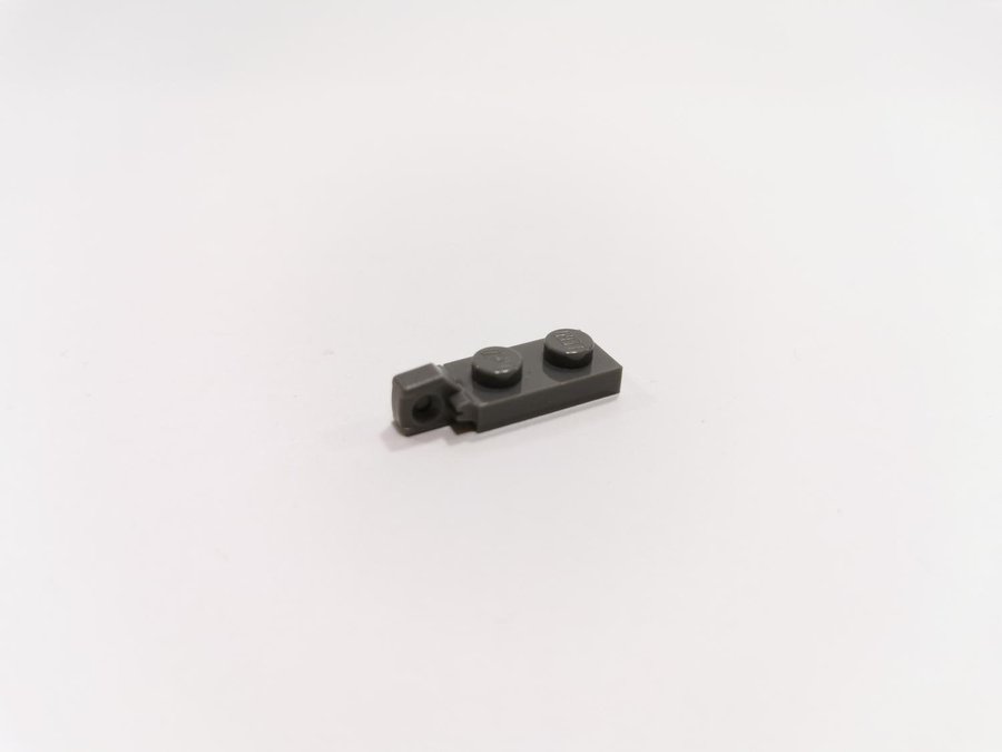 Lego - plate - modified - locking - 1x2 - part 44301 - mörkgrå (bluish)