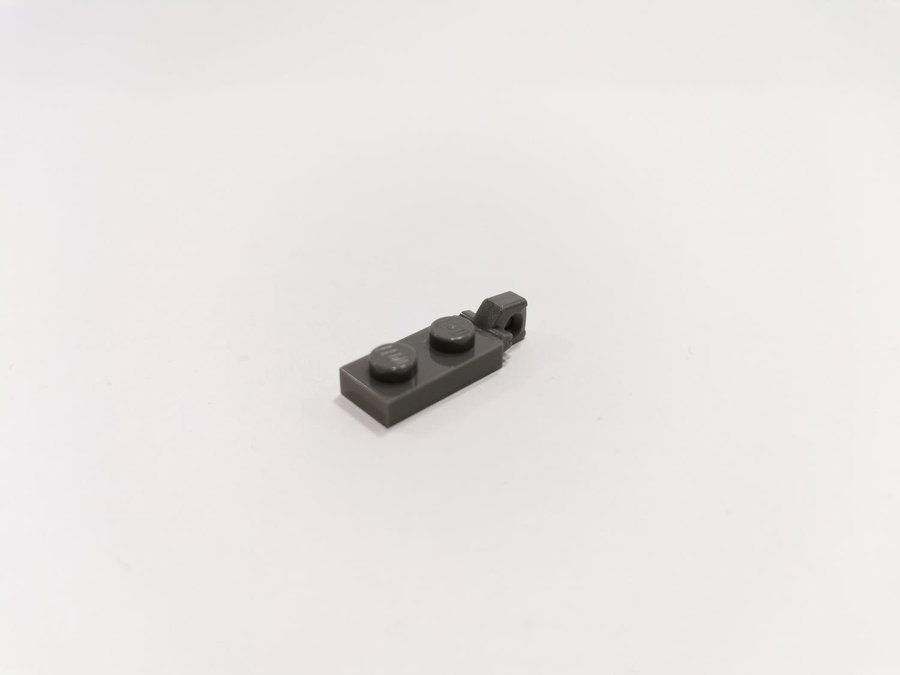 Lego - plate - modified - locking - 1x2 - part 44301 - mörkgrå (bluish)