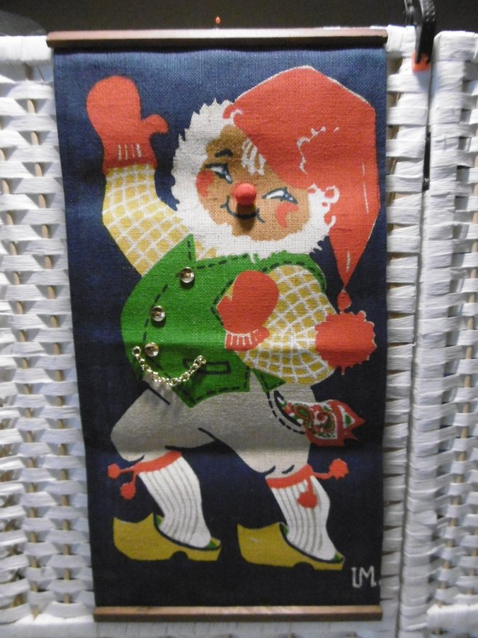 Retro julbonad med glad tomte, design UM ca 26x50 cm