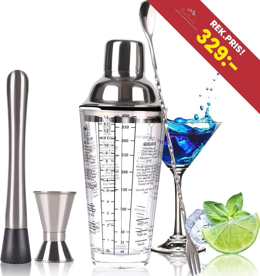 NYTT Bartender set med 0,5 l glas cocktail shaker med tillbehör | Ord.pris 329kr