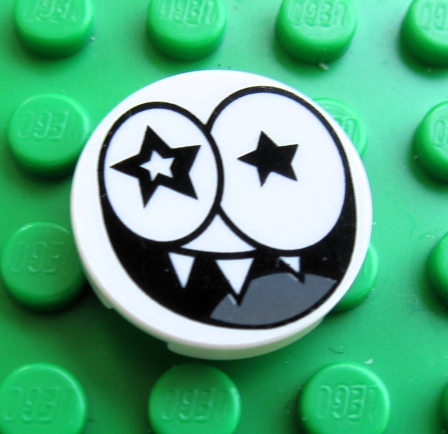 1 st LEGO Tile Platta 2 x 2 rund Vit Black star Eyes Smile