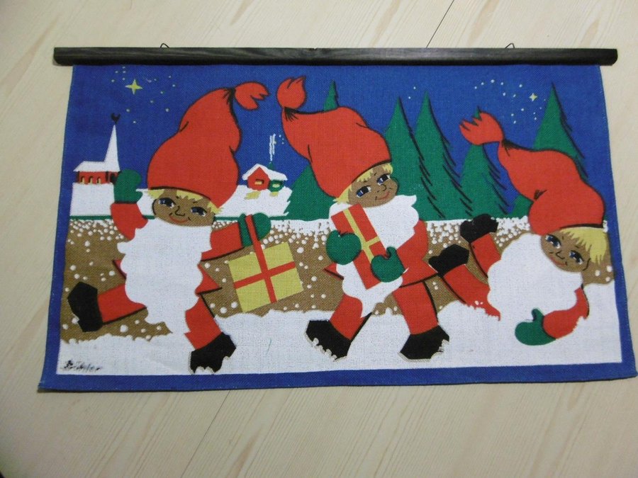 Retro bonad julmotiv med tomtar design Bühler 58x35 cm