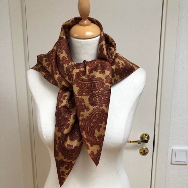 1960/70's vintage handmade brown  bronze paisley patterned scarf