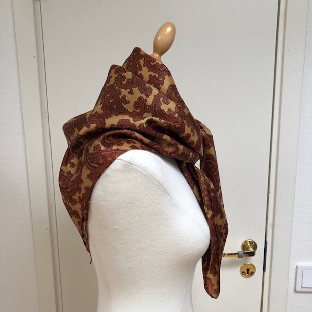 1960/70's vintage handmade brown  bronze paisley patterned scarf