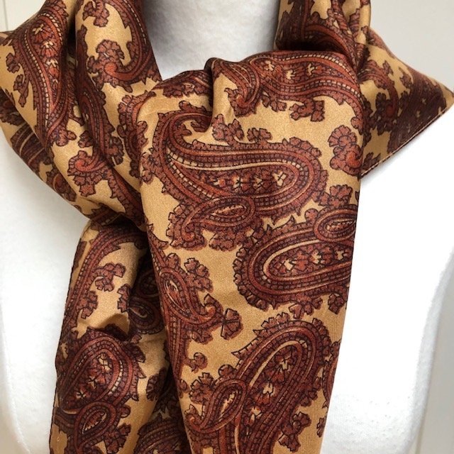 1960/70's vintage handmade brown  bronze paisley patterned scarf