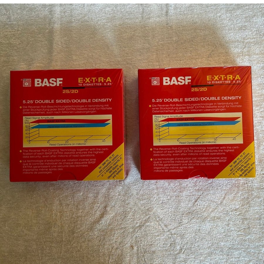 2 st. 10-pack BASf Extra 2S/2D 5,25'' disketter förseglade