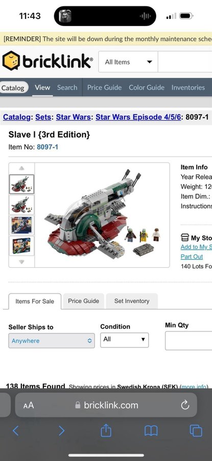 Lego Star Wars 8097 Slave I (3rd Edition)